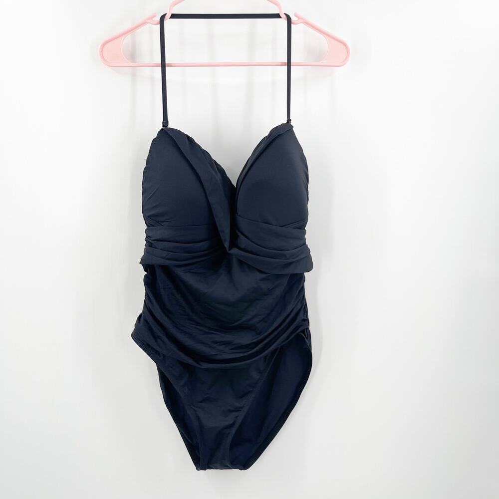 LA BLANCA Swimsuit SZ 14 One Piece Black NEW Twist Bandeau Halter/Strapless - Picture 5 of 16